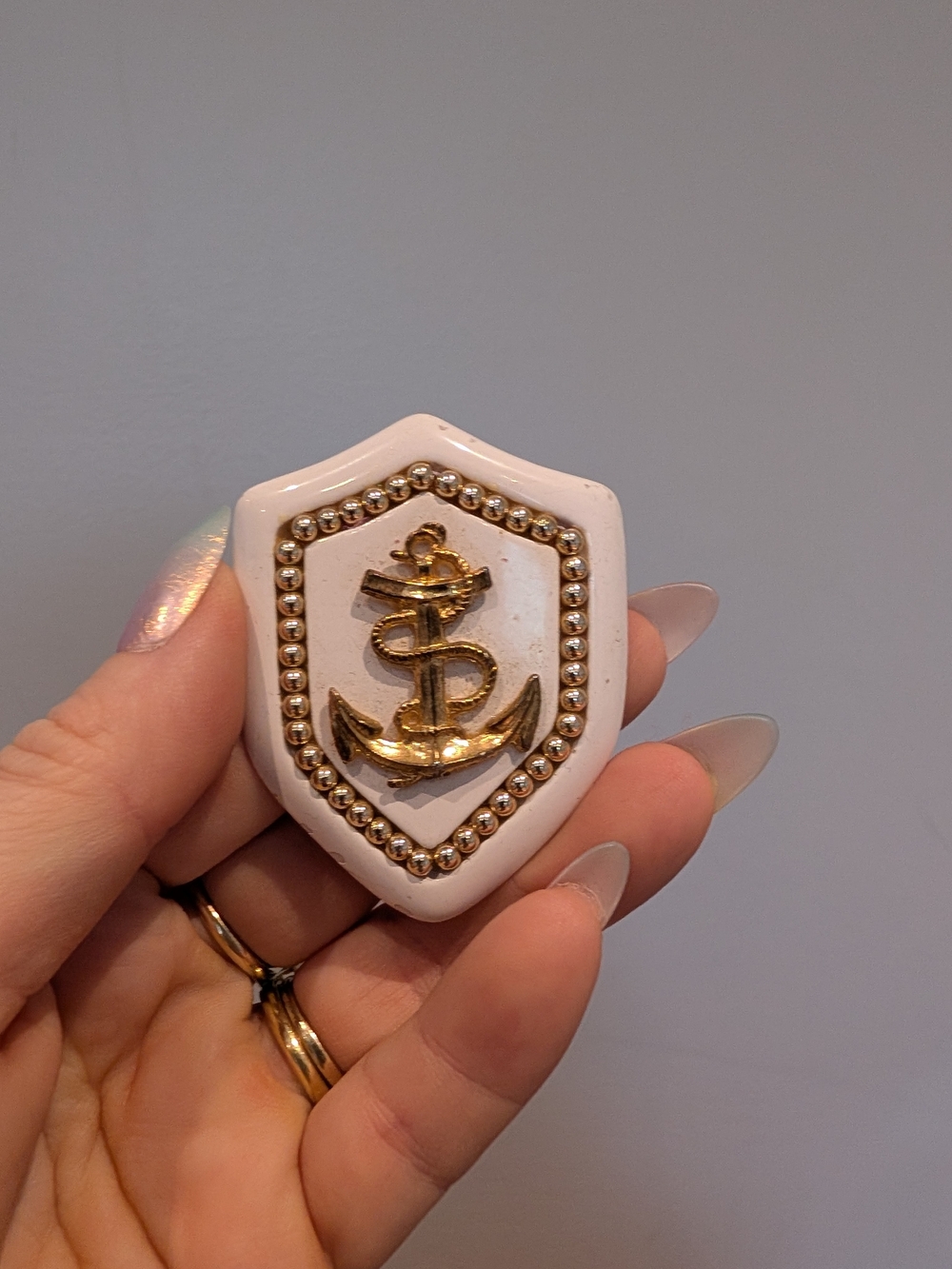 White and Gold Anchor Shield Brooch